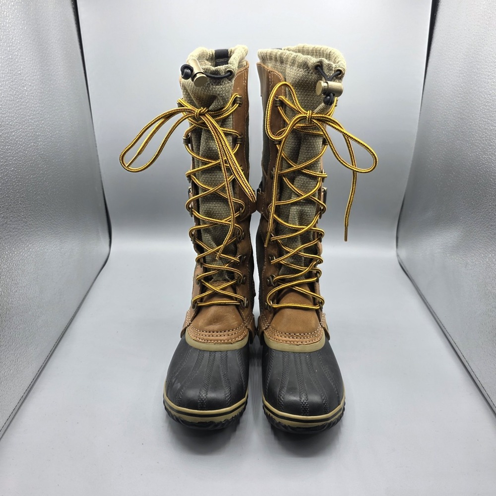 Sorel Conquest Carly II Boots Womens 6.5 Green Tan Tall Waterproof Winter‎ Duck - Picture 3 of 13
